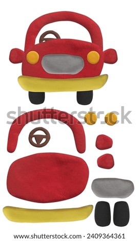 Colorful car made from plasticine on white isolated background