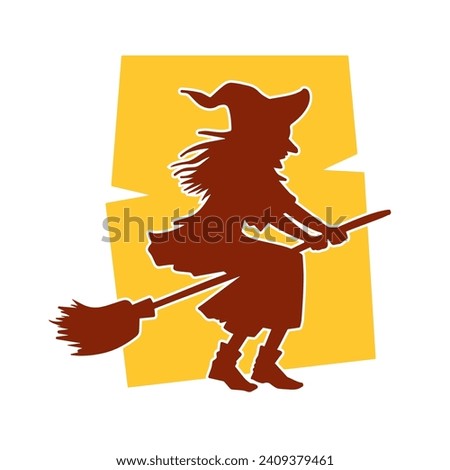 Silhouette of a female witch ride broom
