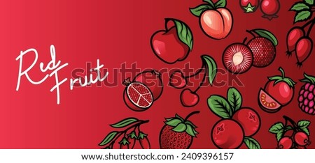 This is Fruit design asset bundle, Red fruit design collection. Apple, Tomato, Strawberry, Cherry, Redcurrant and Yumberry. Royalty-Free Stock Photo #2409396157