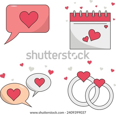 Valentines Day Sticker Set. In Cartoon Style. Isolated Vector.