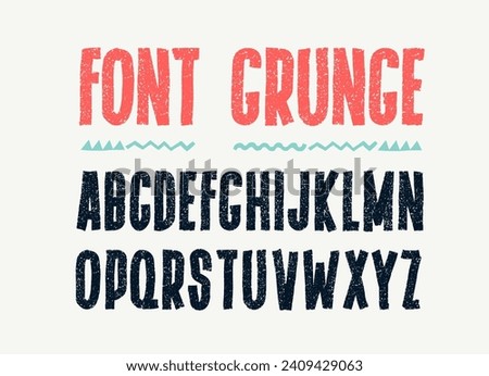 Grunge font alphabet with capital letters. Black dirty textured. Typographic distressed font with dry brush strokes. Uppercase letters. Hand drawn vector design characters with a rough inked texture.