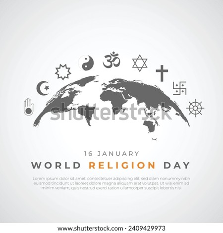 World Religion Day Post and Banner Design. World Religion Day Background with Religion Signs and World Map Vector Illustration Royalty-Free Stock Photo #2409429973