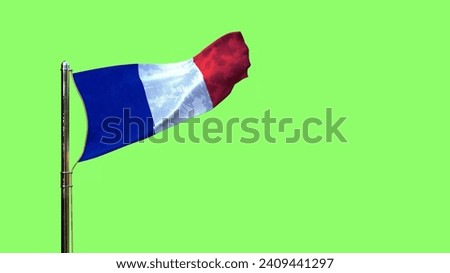 waving flag of France for independence day on green screen, isolated - object 3D rendering