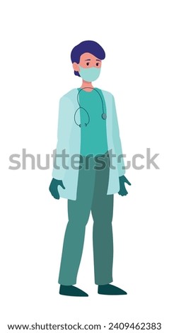 Mature doctor man Young casual man on white background. He's confident and relaxed in himself. Flat graphic animation, vector illustration isolated on white background.  health concept.