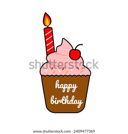 happy birthday cupcake vector clip art with red candle and cherry