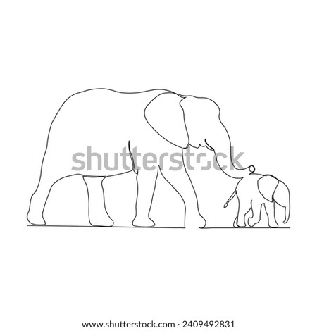 Elephant animal continuous one line drawing vector illustration and world wildlife day single line art design