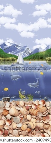 wall underwater fish wall tiles design 3d illustration design for wall decor room wallpaper stone poster