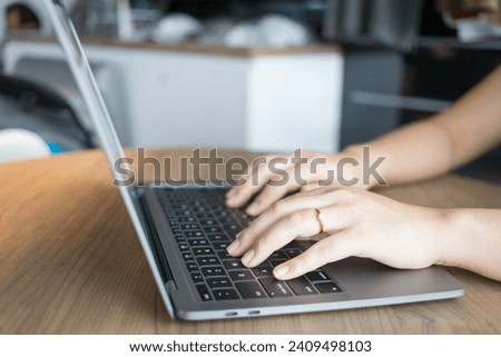 Working from home on laptop while typing chat to customer communicates on internet in home office, Concept of remote work e-learning business from home
