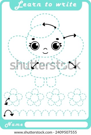 Preschool Fine Motor Worksheet - Dotted Lines. Learn to write. Trace sheet. Illustration and vector outline - A4 paper, ready for printing. Workbook for kids handwriting repeat. Fairy princess Royalty-Free Stock Photo #2409507555