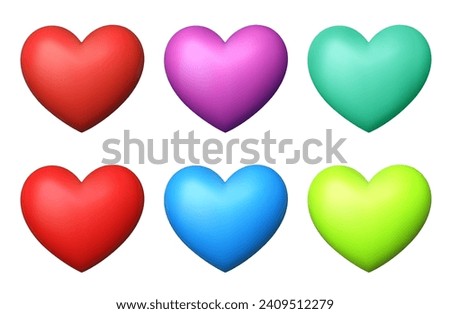 Colorful 3d realistic heart symbols on white background. Happy Valentine's day clip art for banner or letter template. Vector illustration