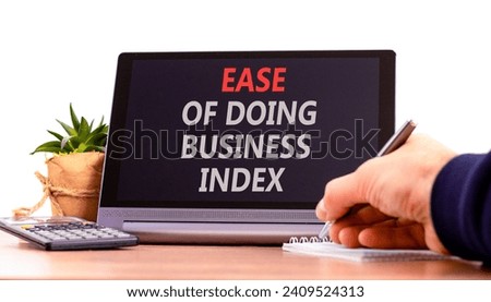 Ease of doing business index symbol. Concept words Ease of doing business index on beautiful black tablet. Beautiful white background. Business, ease of doing business index concept. Copy space.