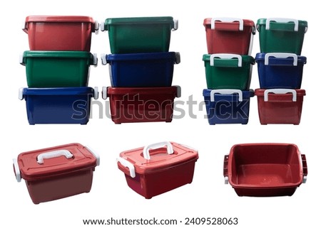 Lockable storage box, assorted colors on a white background,with clipping path