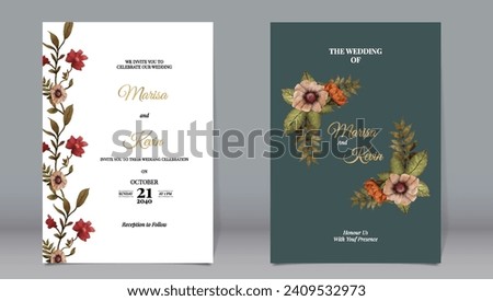  Luxury wedding invitation vintage botanical garden watercolor style flowers and leaves with simple background