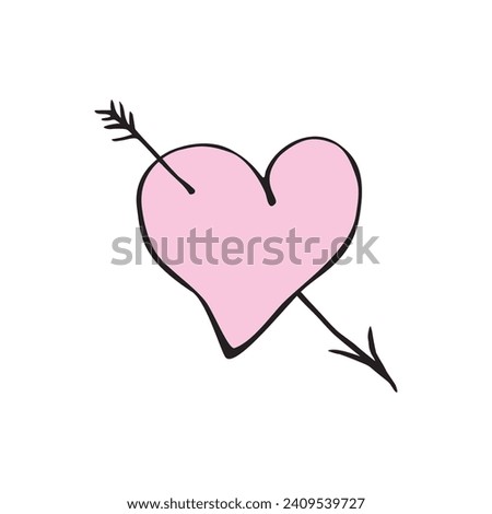 Heart with an arrow - hand drawn vector illustration. Design element, clip art, symbol of love for greeting cards, Valentine's day, wedding, declaration of feelings