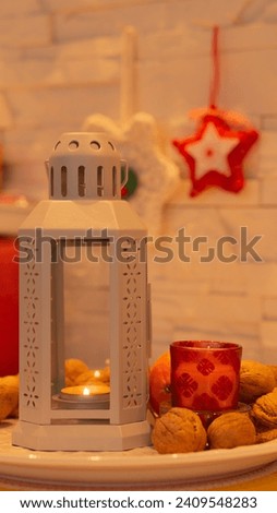 lantern candle in the background handmade star decorations