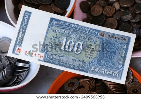 Rare Vintage Indian Currency, A background of old vintage Indian currency notes. Royalty-Free Stock Photo #2409563953