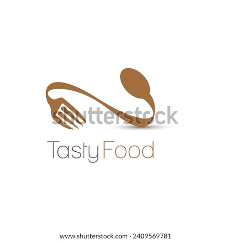 Food logo like icon. Fork and Spoon inside circles. Catering concept. Flat line vector illustration