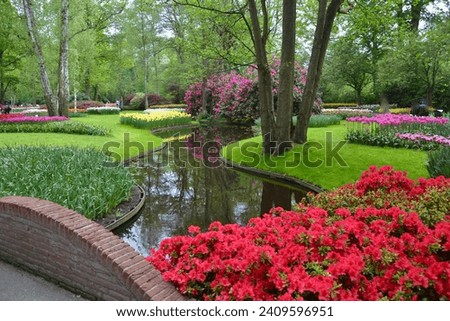 Beautiful spring flowers beside a stream