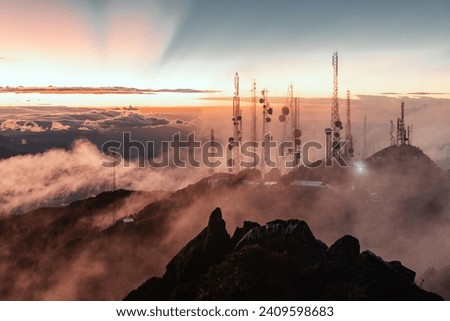 Sunset sunrise views from the top of a hill in Volcano Baru in Panama Royalty-Free Stock Photo #2409598683