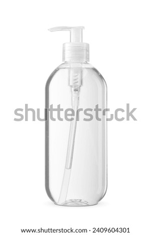 Pump bottle of transparent liquid soap isolated on white background.