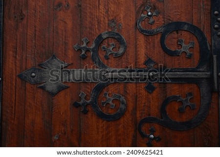 Ancient wooden doors of the Palanok castle, background. Ukraine Mukachevo. 