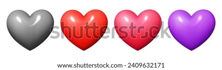 Colorful 3d realistic glossy heart symbols on white. Happy Valentine's day clip art for banner or letter template. Vector illustration