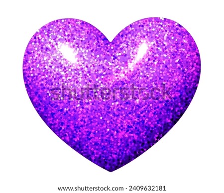 Single 3d purple jelly candy heart with glitters. Happy Valentine's day clip art for banner or letter template. Vector illustration