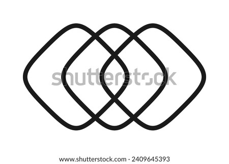 Three diagonal squircle stroke shapes icon. An arrangement of hollow curved line squares. Isolated on a white background. Royalty-Free Stock Photo #2409645393