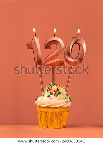 Candle number 120 - Cake birthday in coral fusion background