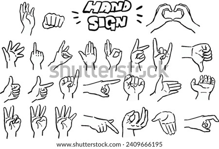 Line drawing illustration set of various hand signs Hand-drawn style illustrations
