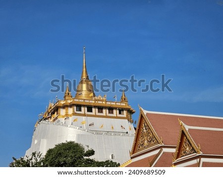 Famous Wat Saket (Golden Mount) at Bangkok,Thailand Landmark:Use for website banner background,backdrop