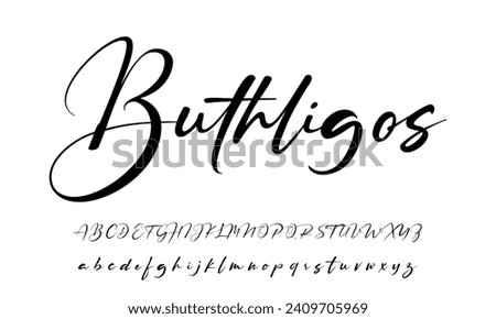 Christmas signature to the card: Santa Claus. Isolated vector, calligraphic phrase. Hand calligraphy. Merry holiday winter design for banners, emblems, prints, photo overlays, posters, greeting card Royalty-Free Stock Photo #2409705969
