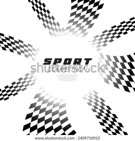Black and white sport flags silhouettes for start and finish circles