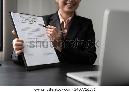 businessman showing contract to partner with meeting online signing business contract document. business agreement and deal concept