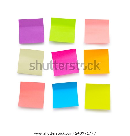 Nine color blank sticky notes on white background Royalty-Free Stock Photo #240971779
