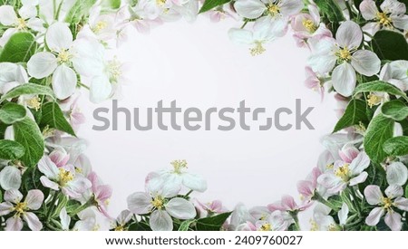 Spring apple blossom borders on pink background
