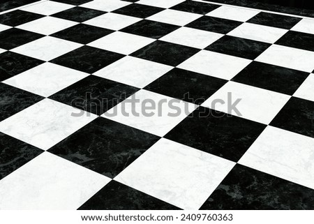 White and black cells of an empty chessboard field close-up.