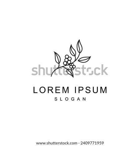 coffee bean plant branch hipster minimal logo vector with leaf simple line outline icon