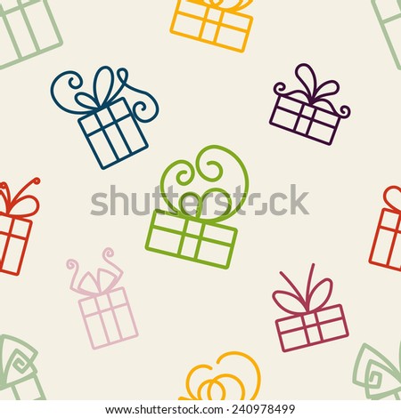 seamless texture of colored silhouette of gifts on a light background