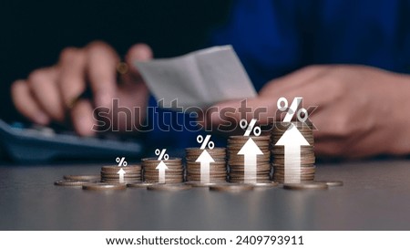 inflation Increased product sales growth basket growth, market or consumer price index concept shopping cart with food increase with arrow graph on the coin inflation VAT
 Royalty-Free Stock Photo #2409793911