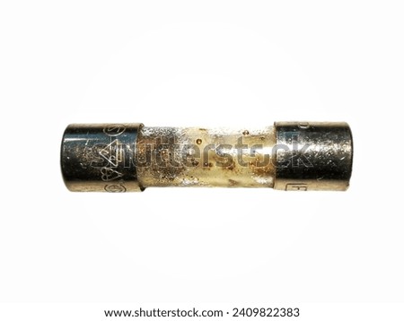 Fuse blown​ isolated​ on​ white​ background.​ Quick Safety Device to protect electronic equipment from overload and short circuit in the electrical system.
 Royalty-Free Stock Photo #2409822383