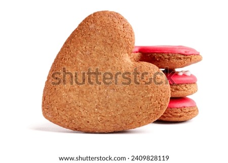Sweet heart shaped cookies on white background