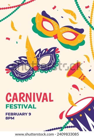 Brazilian carnival background. Brazilian carnival celebration. Happy carnival festival. carnival party. Cartoon Vector illustration design for Poster, Banner, Flyer, Cover, Post, invitation, Card. Royalty-Free Stock Photo #2409833085