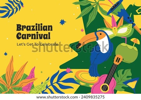 Brazilian carnival background. Brazilian carnival celebration. Happy carnival festival. carnival party. Cartoon Vector illustration design for Poster, Banner, Flyer, Cover, Post, invitation, Card. Royalty-Free Stock Photo #2409835275