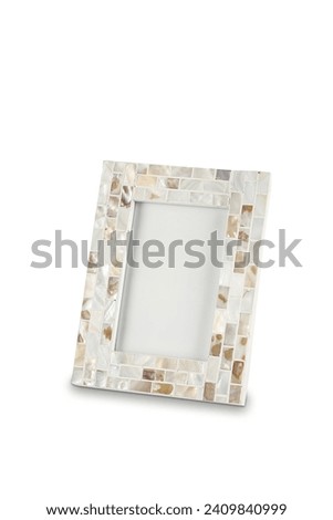 Photo frame with small houses isolated on white background 3D illustration