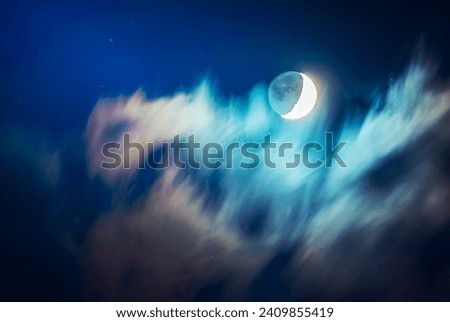 Beautiful moon background, scary dark cloudy sky, horror night of Halloween holiday