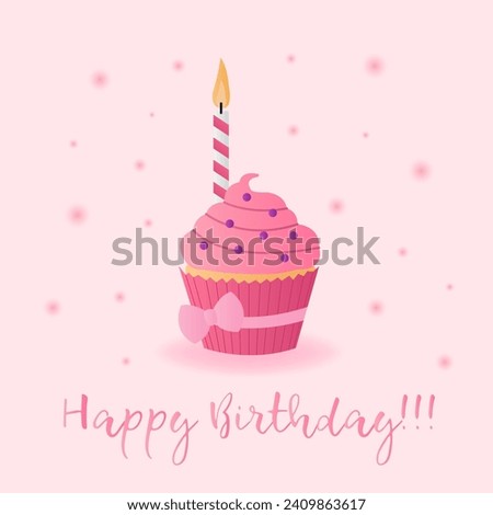 Illustration of greeting card cute cupcake on pink background.