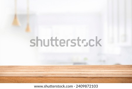 Free space countertop background on blurred kitchen window interior