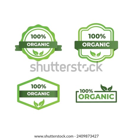 Set of eco labels, 100% organic badges, Fully organic labelas vector Royalty-Free Stock Photo #2409873427