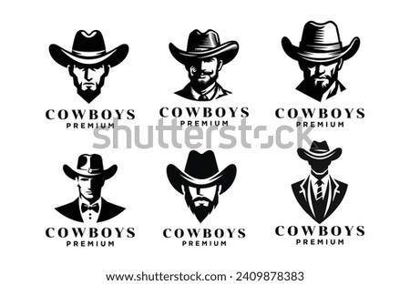 Cowboy head front face logo icon design template